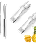 4 Piece Pineapple Eye Remover Kit With Stainless Steel Core Cutter And Peeler Easy Slicer For Kitchen And Home Use Includes 2 Peelers And 2 V Shape Cutters For Quick No Mess Pineapple Prep.