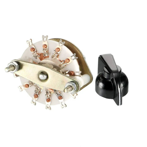 1 Pole 10 Position Rotary Switch Band Selector With 11 Pins, Includes Mounting Nut And Black Plastic Knob, 10mm Mounting Hole, 6mm Shaft Diameter, 12mm Shaft Length