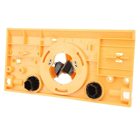 Respicefinem LE hinge boring jig for woodworking; yellow plastic base with 35mm hole guide and cutter