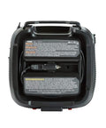 Back view of 12V DC Multipurpose Inflator with Digital Gauge, power cord storage compartment and warning labels visible