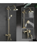 UMJIGF 8 Inch Shower System with Cold and Hot Water Shower Combo Set, gold shower faucet, top rain shower head and handheld.