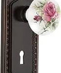 Vintage Egg And Dart Plate With Keyhole And White Rose Porcelain Knob Privacy Door Hardware Two And Three Quarter Backset