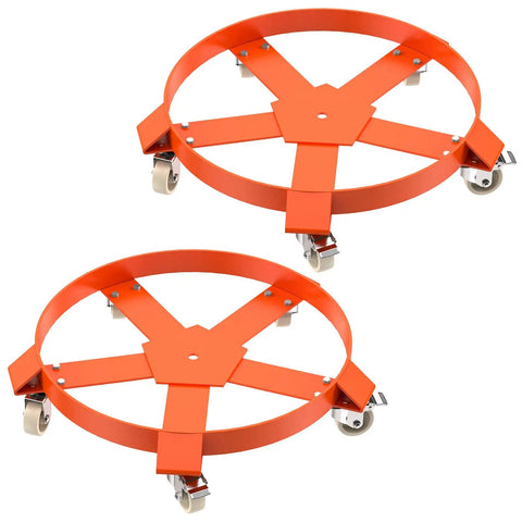 Heavy Duty 55 Gallon Drum Dolly Non Tipping With Steel Frame And Powder Coated Finish, 1,250 Lbs Capacity, Rust Resistant Cross Braces Prevent Warping, Industrial Drum Transport Tool, orange steel frame with casters
