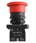 Red 22mm Latching Push Button Switch Mushroom Emergency Stop Button 600V 10A With Normally Closed And Normally Open Contacts For Industrial Control Panels And Heavy Duty Machinery, front view