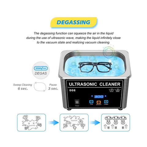 Big 800Ml Handheld Ultrasonic Cleaner With Digital Display, Heater And Timer featuring glasses in a stainless steel tank.