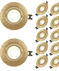 Sleek Four Inch Led Recessed Downlight With Dimmable Spotlight And Flip Switch Tunable Brass Housing Ceiling Fixture set of 10
