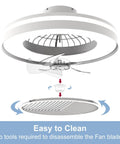 Bladeless 20 Inch Ceiling Fan With Lights Remote Control Dimmable Lighting Semi Flush Mount Enclosed Design disassembly view