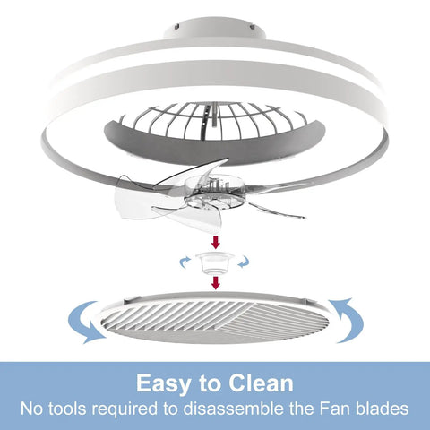 Bladeless 20 Inch Ceiling Fan With Lights Remote Control Dimmable Lighting Semi Flush Mount Enclosed Design disassembly view
