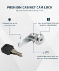 Cabinet Cam Lock Replacement For Office Desks And Wardrobes, Zinc Alloy Silver Finish with Two Keys Displayed