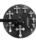 Cross Shape Disc Cutter Set Of 9 Punches For Jewelry Making Pendants And Bracelets, steel mold with cross designs, top view.