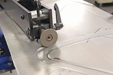 Elite Bead Roller with 27 Inch Throat Capacity for floor pans, firewalls, trunk floors, and inner fenders, heavy duty crank tool in use