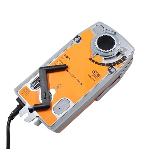 Top Shelf Ventilation Rotary Actuator Featuring Heavy Duty 10 Nm Torque Motor And Dead On 75 Second Cycle For Slick Airflow Control In Modern Duct Systems With Zero Hassle Or Breakdowns, showing orange device with adjustment handle.