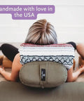 Beefy Rectangular Yoga Bolster For Deep Restorative Poses Ultra Firm Foam Core With Cotton Cover Handmade In The USA Black 25 In By 11 In By 5 In 5 Lb Restorative Pillow You Can Count On. used under a yoga pose