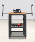 Beefy Mobile Planer Stand With Wheels And 550 Lbs Load Capacity, height adjustable with extension rollers, front view.