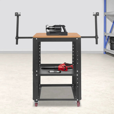 Beefy Mobile Planer Stand With Wheels And 550 Lbs Load Capacity, height adjustable with extension rollers, front view.