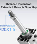 Beefy Pro Grade Workhorse Pneumatic Air Cylinder, 3.15 Inch Bore, 1.96 Inch Stroke, M20x1.5 Threaded Rod, Smooth Linear Motion