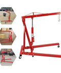 Heavy Duty Carbon Steel Engine Hoist With Smooth Hydraulic Lifting System And Foldable Stand Frame For No Drama Backyard Mechanic Garage Tool Optimization, viewed from the side.