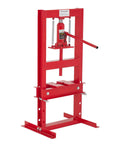Heavy Duty 6 Ton Hydraulic H Frame Shop Press Built Tough For The Auto Shop Crew with red sturdy carbon steel frame.
