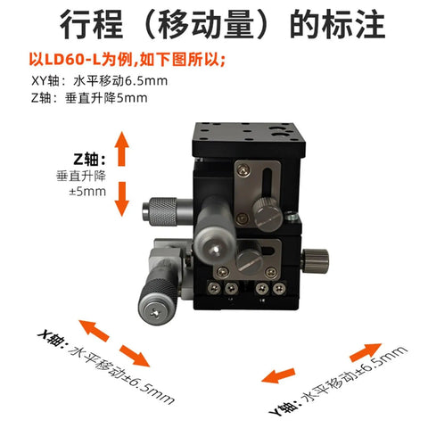 Three Axis Motion Platform LD40 RM With Manual Lift And Linear Motion Guide Actuators For Robotics Testing And Precision Alignment 60 80 90 125 Series Durable Steel Frame Built For Pros, front view