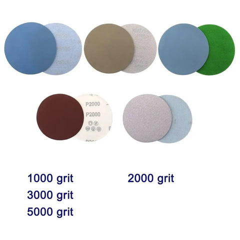 125mm Hook Loop Sanding Discs 5 Inch Pack Of 100 Assorted Grit Premium Flocking Sandpaper for heavy duty grinding, showing various grits.