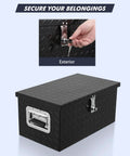 Heavy Duty 20 Inch Aluminum Diamond Plate Truck Bed Tool Box With Side Handle And Lock Keys Tank Tough Workhorse Storage Chest For Pickup Rv Trailer Gear Organizer, showing lock and sturdy exterior.