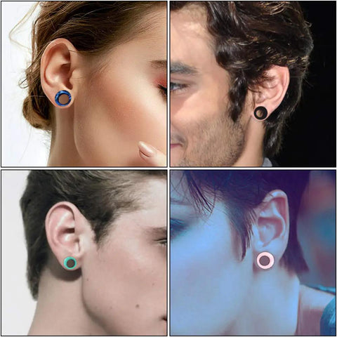 Collage of people wearing 20 Piece Silicone Ear Tunnels Kit From 2G To 1 Inch Gauges Plugs Expander Set For Piercing And Stretching