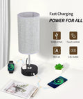 Three Way Touch Dimmable Bedside Lamp With USB Ports And One Outlet Gray Shade Bulb Included Ideal For Living Room Or Bedroom Modern Nightstand Light For Easy Tap Control on nightstand with charging devices