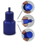 Pro Shop Grade Brake Proportioning Valve Bleeder Tool For Disc And Drum Trucks Quick Cutoff Lock Adapter Pv2 Pv4 Compatible blue aluminum tool close-up.