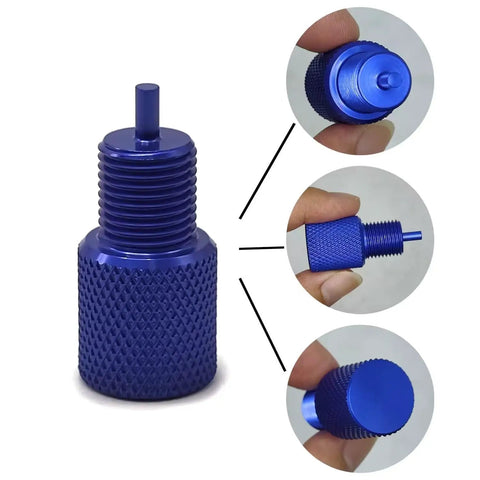 Pro Shop Grade Brake Proportioning Valve Bleeder Tool For Disc And Drum Trucks Quick Cutoff Lock Adapter Pv2 Pv4 Compatible blue aluminum tool close-up.