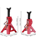 Two red metal RC car jack stands with black lift posts, one labeled 6 TON and one labeled 3 TON.