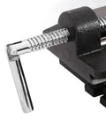 Close-up of Chiyyak 6 Inch Heavy Duty Cross Slide Drill Press Bench Mount clamp, showcasing durable cast iron and high clamping force.