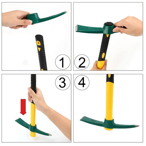Heavy Duty Garden Pick Mattock Hoe With Forged Head And 15 Inch Shock Absorbing Rubber Handle assembly steps