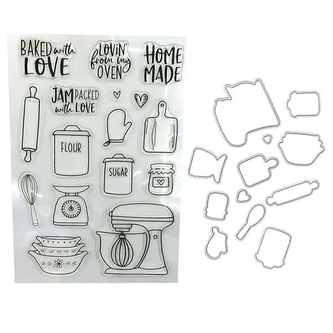 Silicone Clear Stamp And Die Set For Card Making And Diy Embossing Projects with kitchen-themed TPR stamps and carbon steel dies.