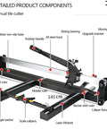 Pro Grade Floor Tile Cutter Tool With All Steel Frame and Heavy Duty Manual Operation, labeled components diagram