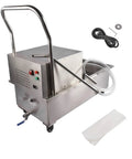 Heavy Duty 370W Commercial Fryer Oil Filter Cart With Stainless Steel Body For Restaurants, featuring pump and storage tank.