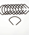Solid A Size Miter Clamp Rings 10 Pack Heavy Duty Spring Steel Frame Joining Bands arranged in a row on white background.