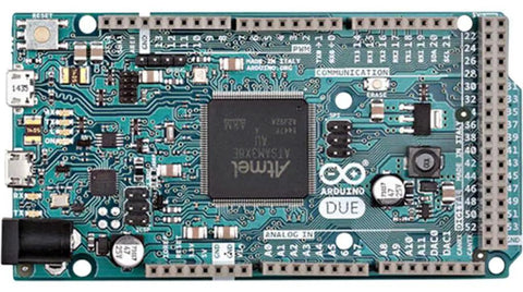 Top view of Due 32 Bit ARM Cortex M3 Microcontroller Board With Headers For Advanced Projects 84 MHz Clock 512KB Flash 54 Digital IO