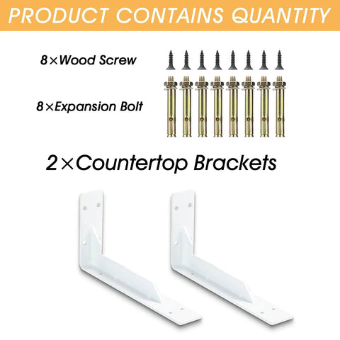 Beefy Rustic Shelf Brackets 10 Inch By 6 Inch, 347 Lb Max Load with 8 screws, 8 bolts, 2 L-shaped white brackets included