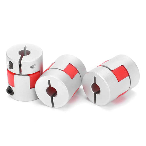 Top Notch Kuuleyn 3Pcs Helical Beam Shaft Coupling Set Made From Hardened Aluminum Alloy For Motor And Ball Screw Kits With Secure Tightening Fit And Super Durable Performance That Slams It Together. 3-piece aluminum beam shaft couplings with red inserts and set screws