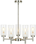 5-Light Modern Chandelier With Clear Glass Shades And Brushed Nickel Finish For Dining Room Living Room Bedroom Home Decor Contemporary Ceiling Lighting Fixture
