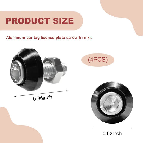 Badass 4 Pack M6 Rustproof Aluminum Alloy Motorcycle License Plate Bolts And Heavy Duty Metric Screw Fasteners For Street Rides Pickup Trucks Matte Black with protective caps.