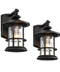 Rustic Cottage Outdoor Wall Light 2 Pack 100W Max 10 Inch Oil Rubbed Bronze Exterior Sconce With Clear Seedy Glass Porch Light