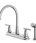 Swanky Two Handle Kitchen Faucet With Pull Out Side Sprayer And Tall High Rise Arc Finished In Brushed Nickel for meal prep.