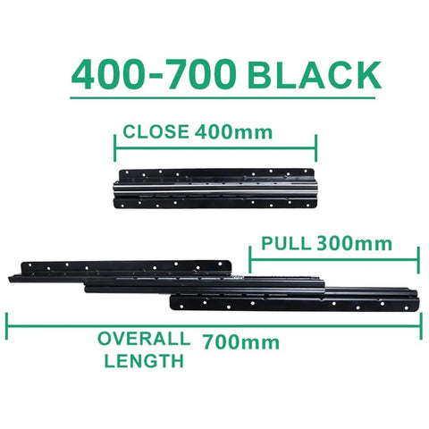 Three Section Full Extension Ball Bearing Drawer Slides With Smooth As Butter Soft Close Tech Heavy Duty Staircase Hidden Base Cabinet Track No Sweat Quick Install For Shoe Storage Cabinets, black, 700mm length.