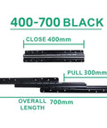 Heavy Duty Three Section Full Extension Drawer Slides Smooth Silent Steel Ball Bearing Glides with dimensions displayed.