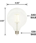 G40 Dimmable LED Filament Globe Bulb 6.5W 60W Equivalent Clear Glass Medium Base For Pendants And Decorative Fixtures Mercury Free Energy Saving Light with dimensions