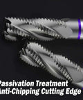 Carbide roughing end mills (side view): three 1/2-inch, 4-flute square-nose cutters