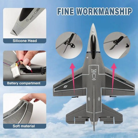 Ready To Fly RC Plane 3 Channel Remote Control Aircraft For Adults And Beginner Friendly F16 Fighter Jet Style With 6 Axis Gyro