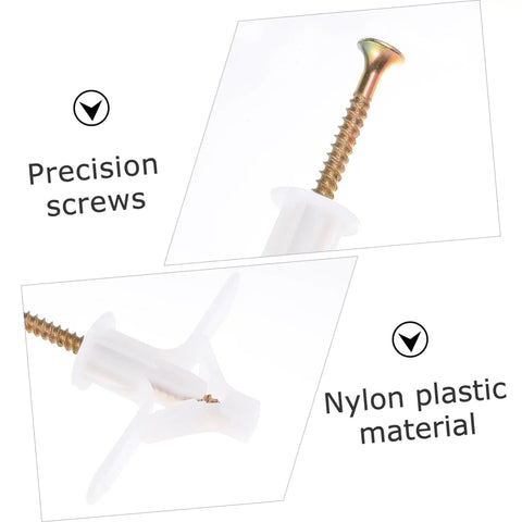 Close-up view of 100 Piece Aircraft Type Expansion Screws Set For Easy Self Tapping Drywall Anchors Kit, precision screws, nylon material
