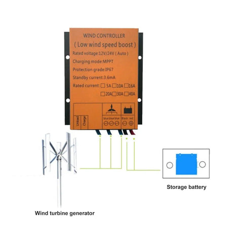 Top Notch MPPT PWM Wind Turbine Charge Controller 12V And 24V 300W To 1000W, 16A IP67 Waterproof, diagram showing connections.